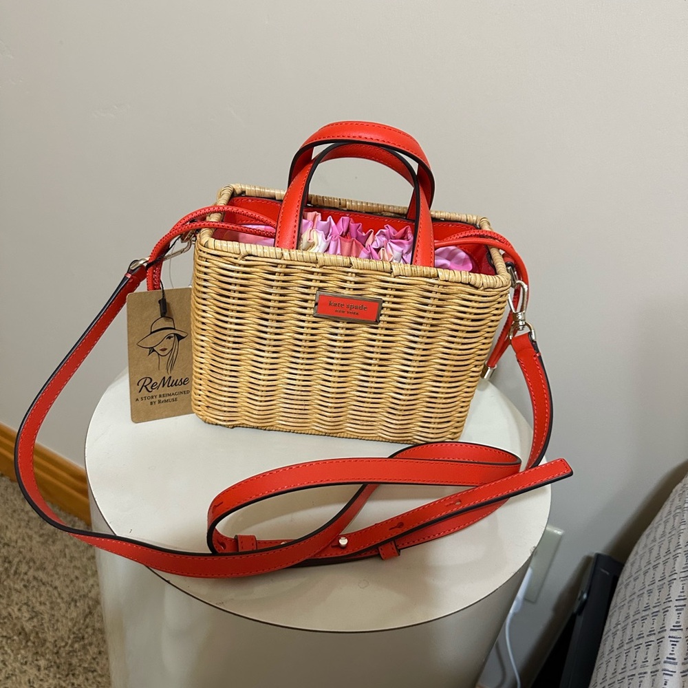 Kate Spade Woven Crossbody Bag in Tan and Red